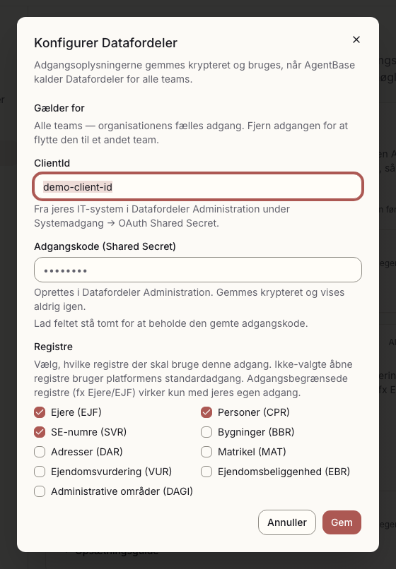 Konfigurer Datafordeler