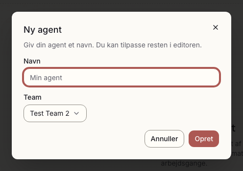 Dialogen Ny agent med feltet Navn