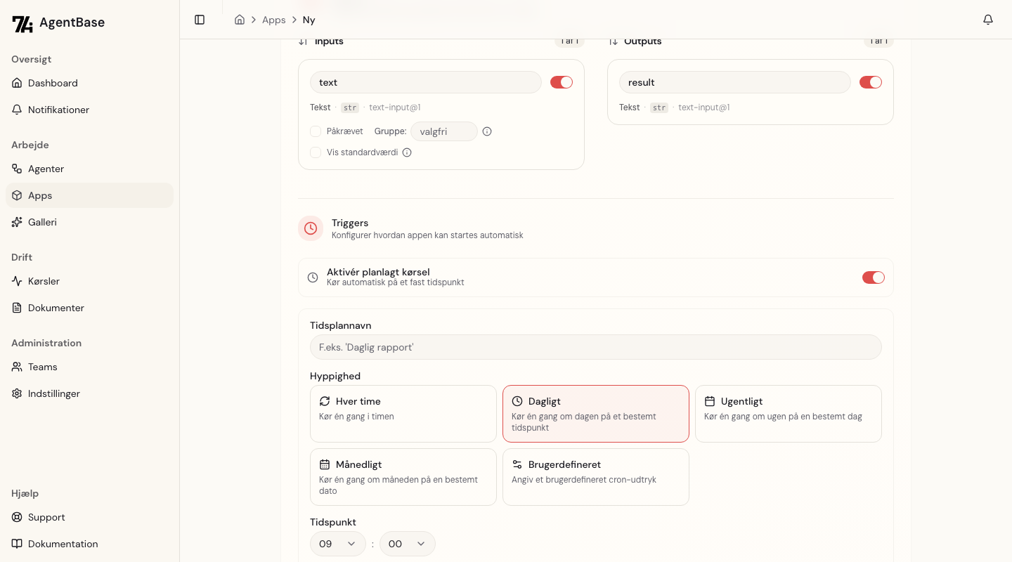 Tidsplanlægger ved oprettelse