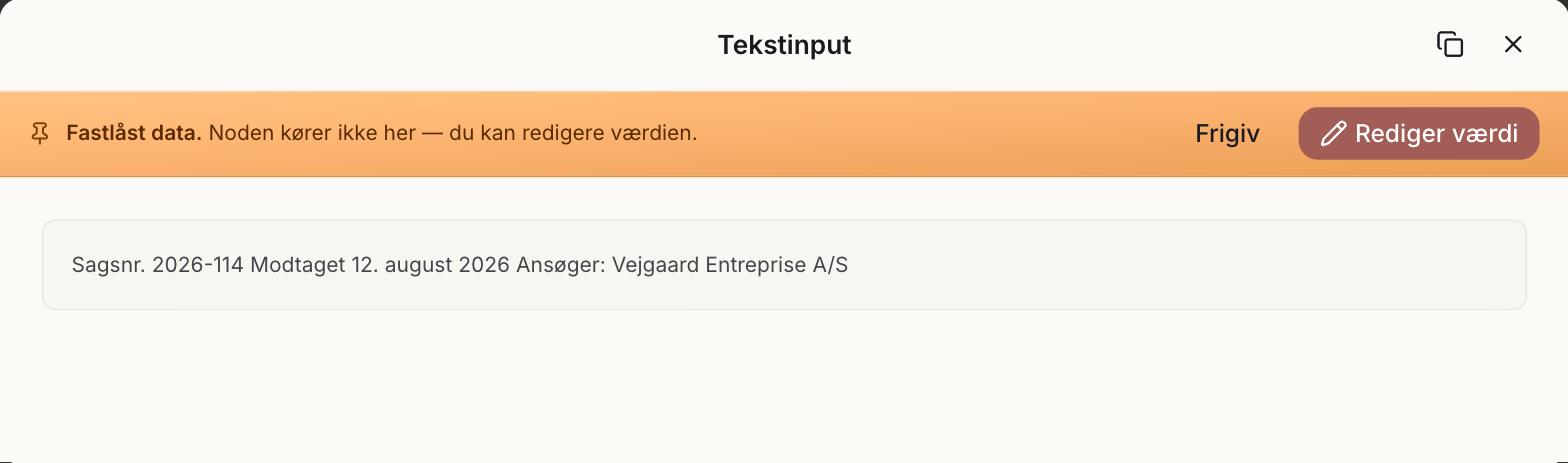 Fastlåst data i output-vinduet