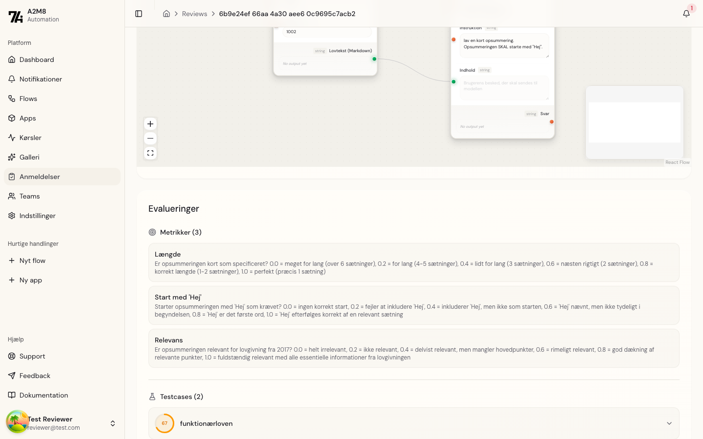 Evalueringsdetaljer på anmeldelsesside