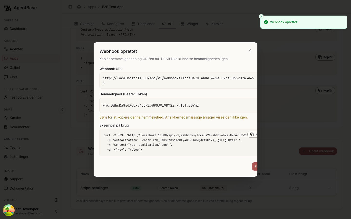 Webhook oprettet